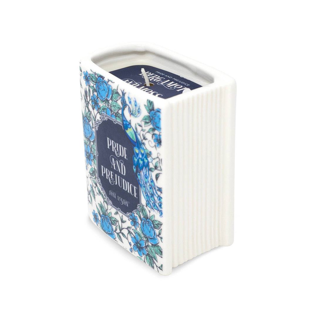 Miniature book-shaped candle with &