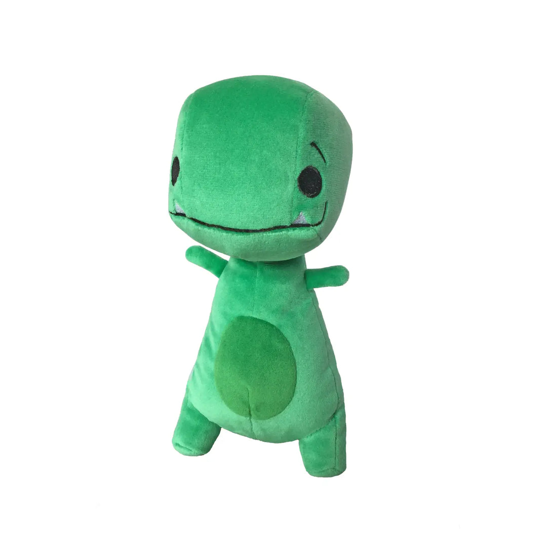 Green plush toy on a white background