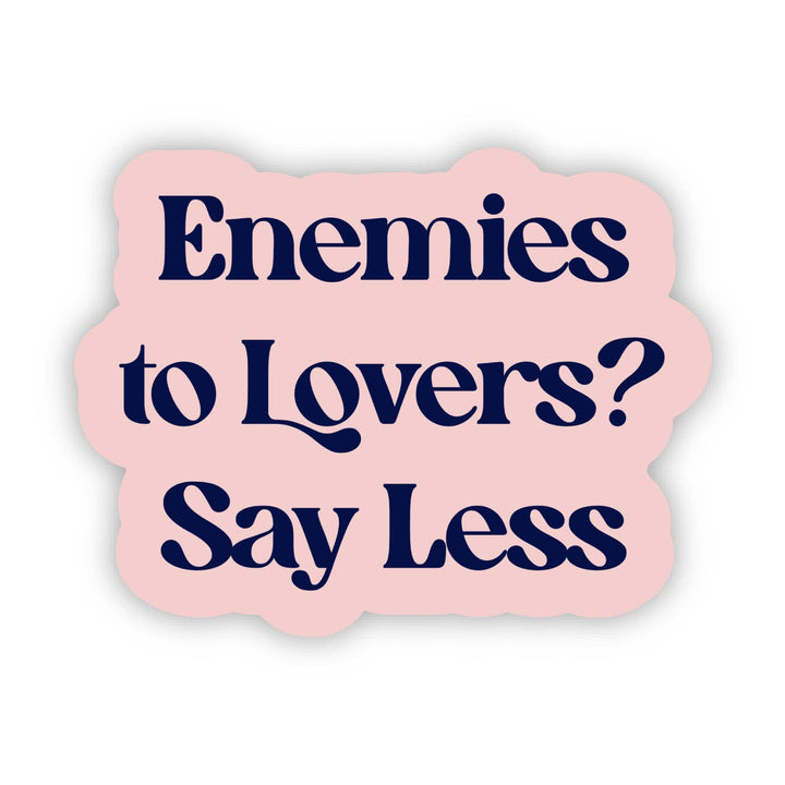 Pink sticker with blue text &