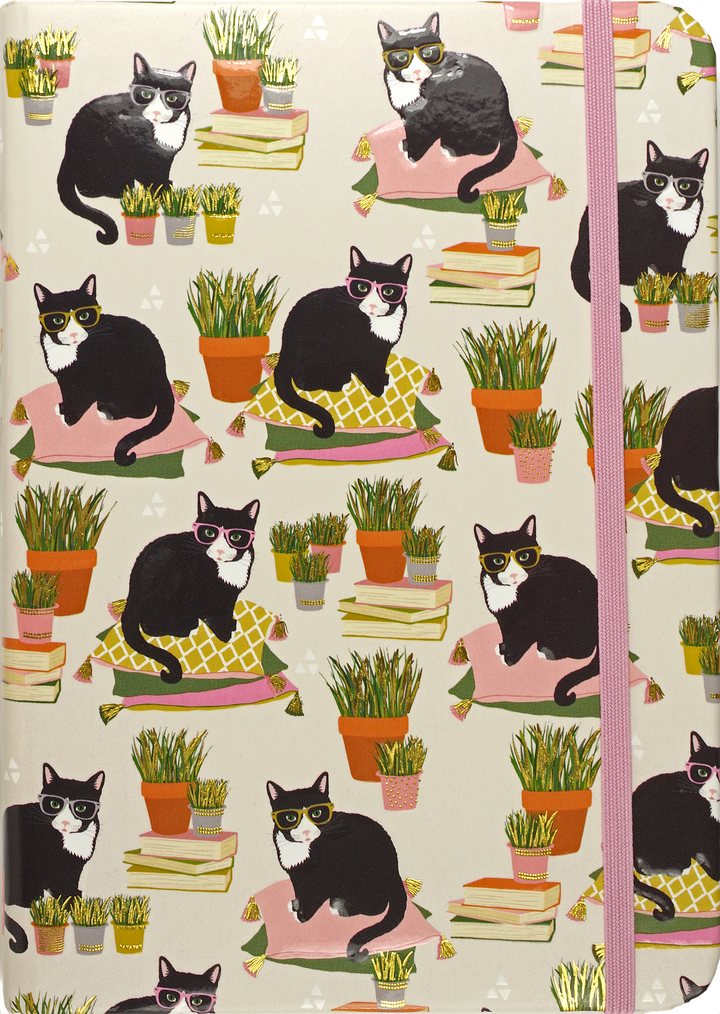 Notebook with cat and plant pattern