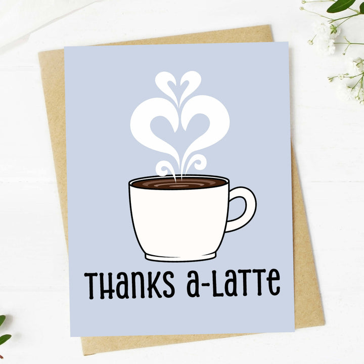 Greeting card with a coffee cup illustration and &
