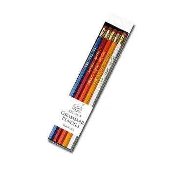 Set of 5 grammar pencils in a box on a white background