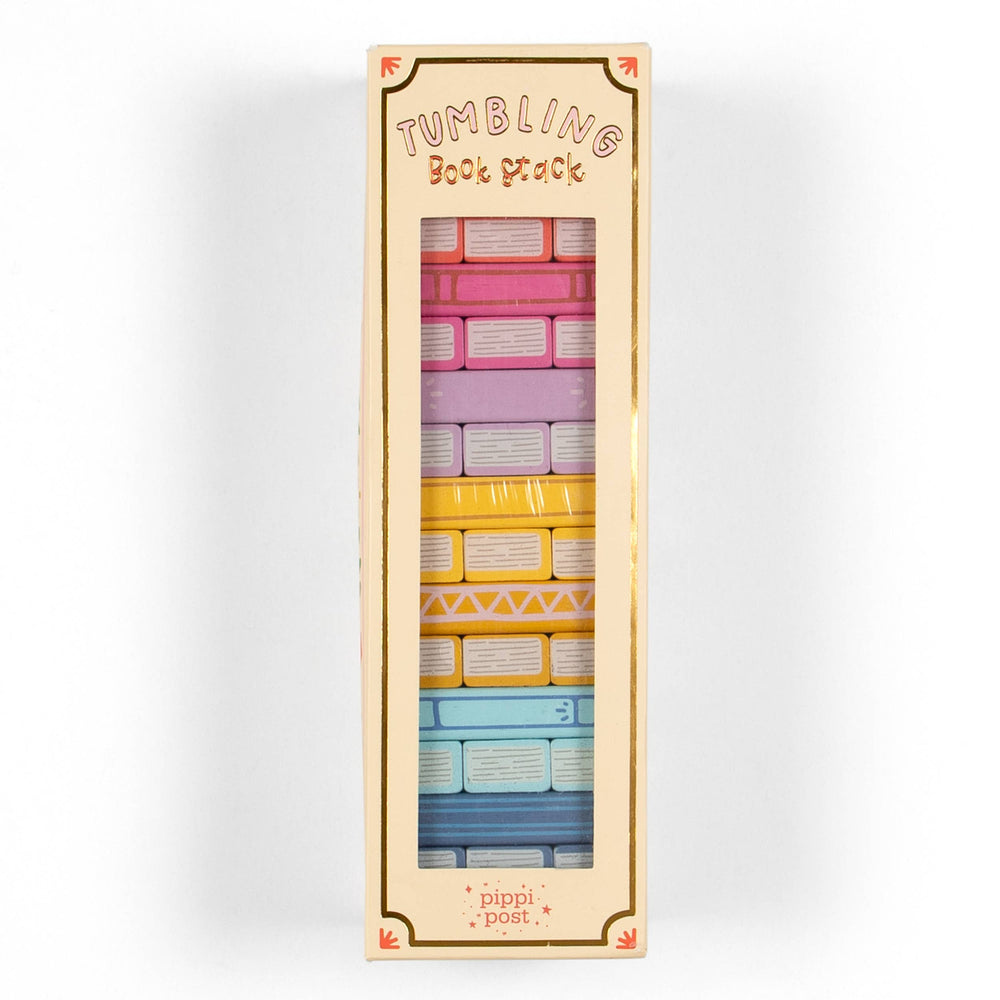 Pack of colorful tumbling blocks in a decorative box on a white background