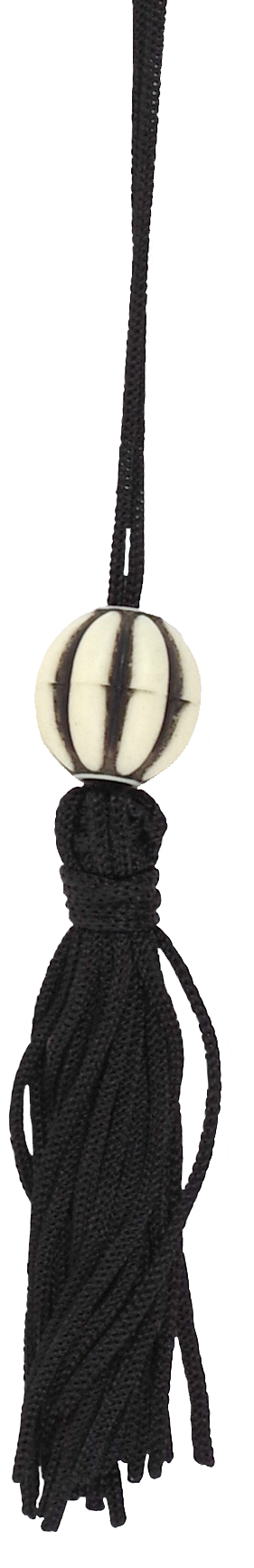 Black tassel with a decorative bead on a black background
