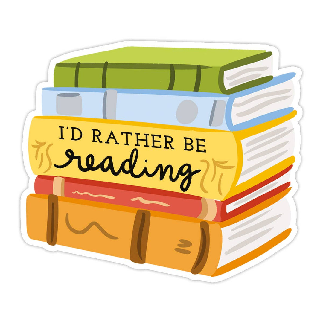 Stack of books with a yellow book displaying &