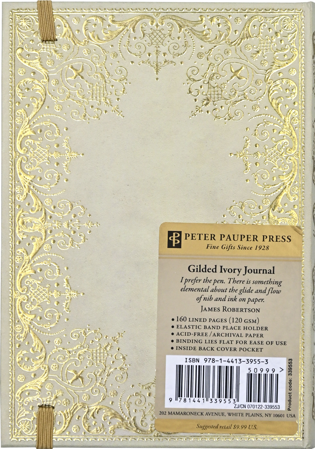 Decorative journal with gold embellishments and Peter Pauper Press branding.