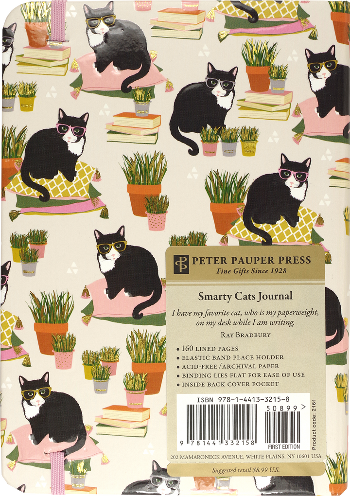 Back of notebook with cat and plant pattern