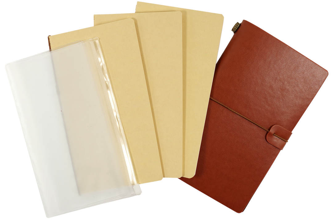 Set of four notebooks in different colors on a white background