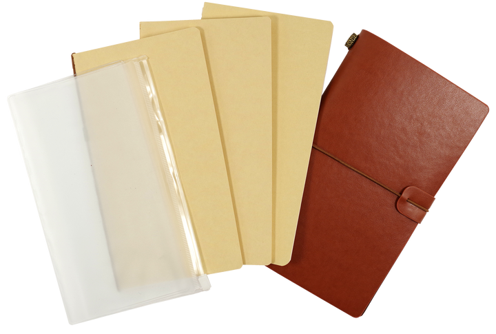 Set of four notebooks in different colors on a white background