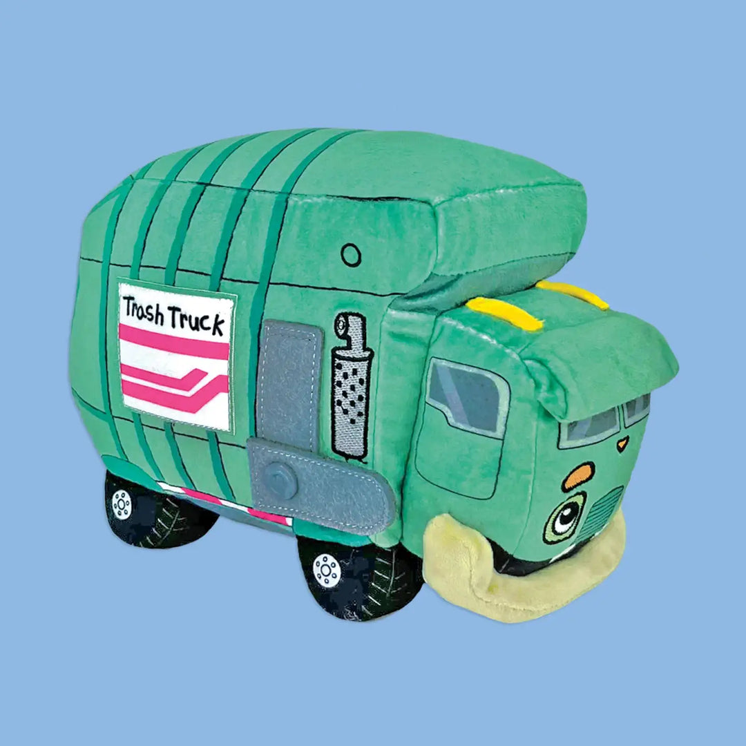 Toy trash truck with a blue background