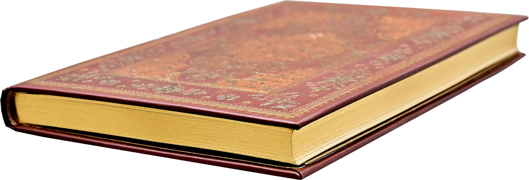 Decorative book with intricate patterns on a white background