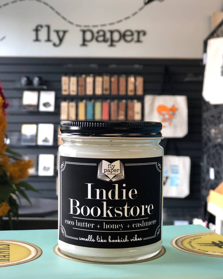 Indie Bookstore candle with retail background
