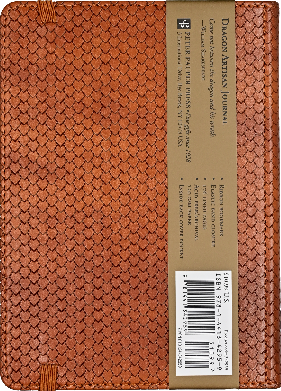 Back of brown leather notebook 