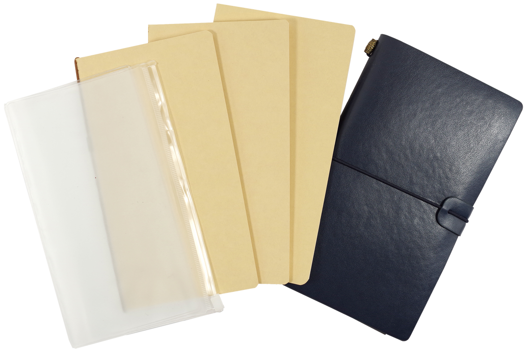 Set of four notebooks in different colors on a white background