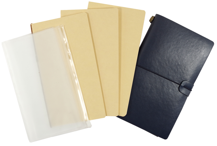 Set of four notebooks in different colors on a white background