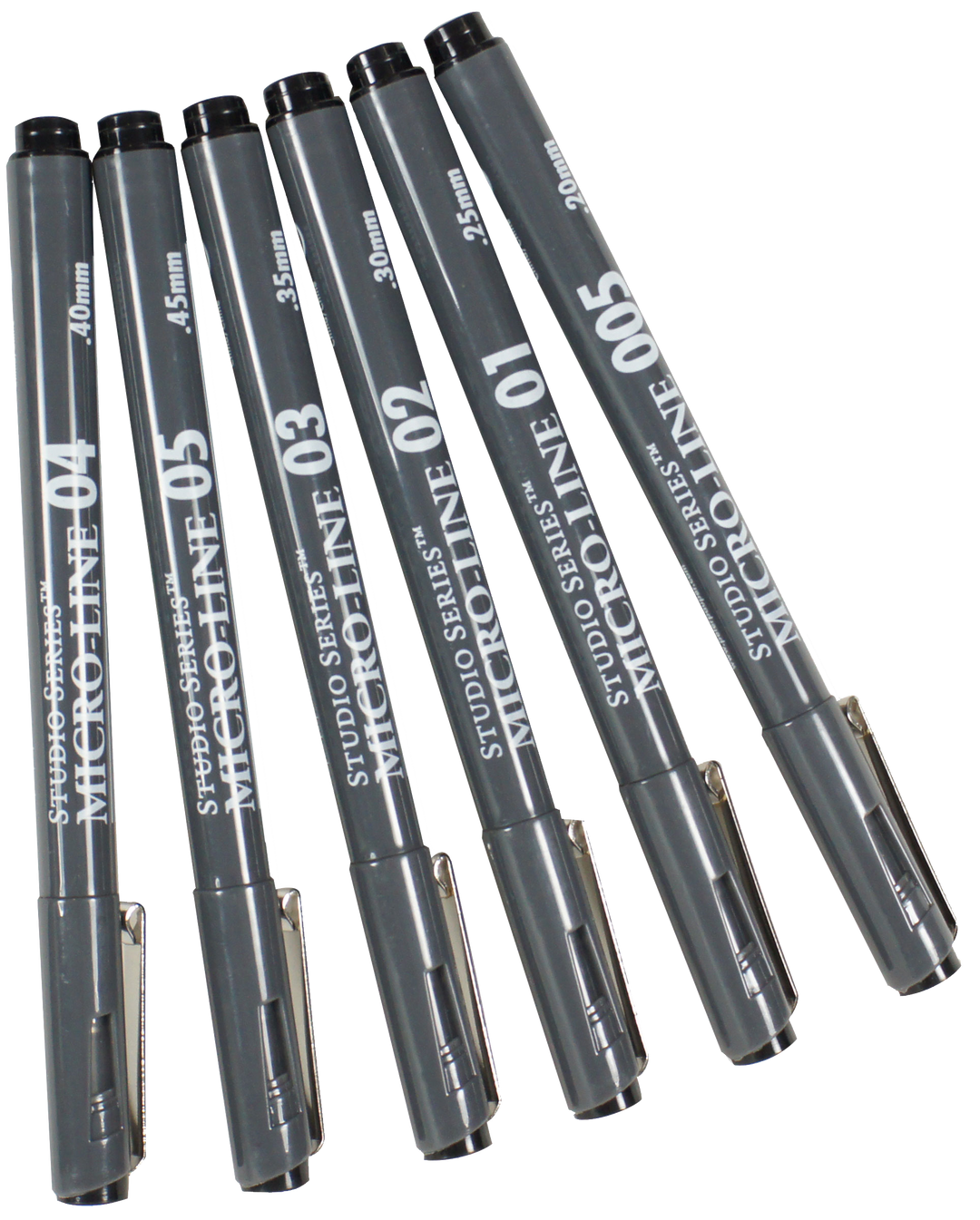 Set of Studio Series Micro-Line pens with various tip sizes on a white background