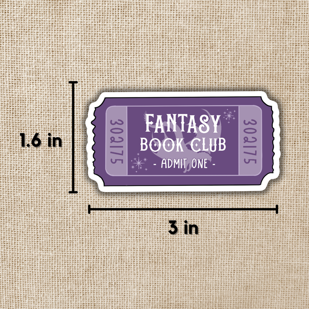 Purple ticket-shaped sticker with &