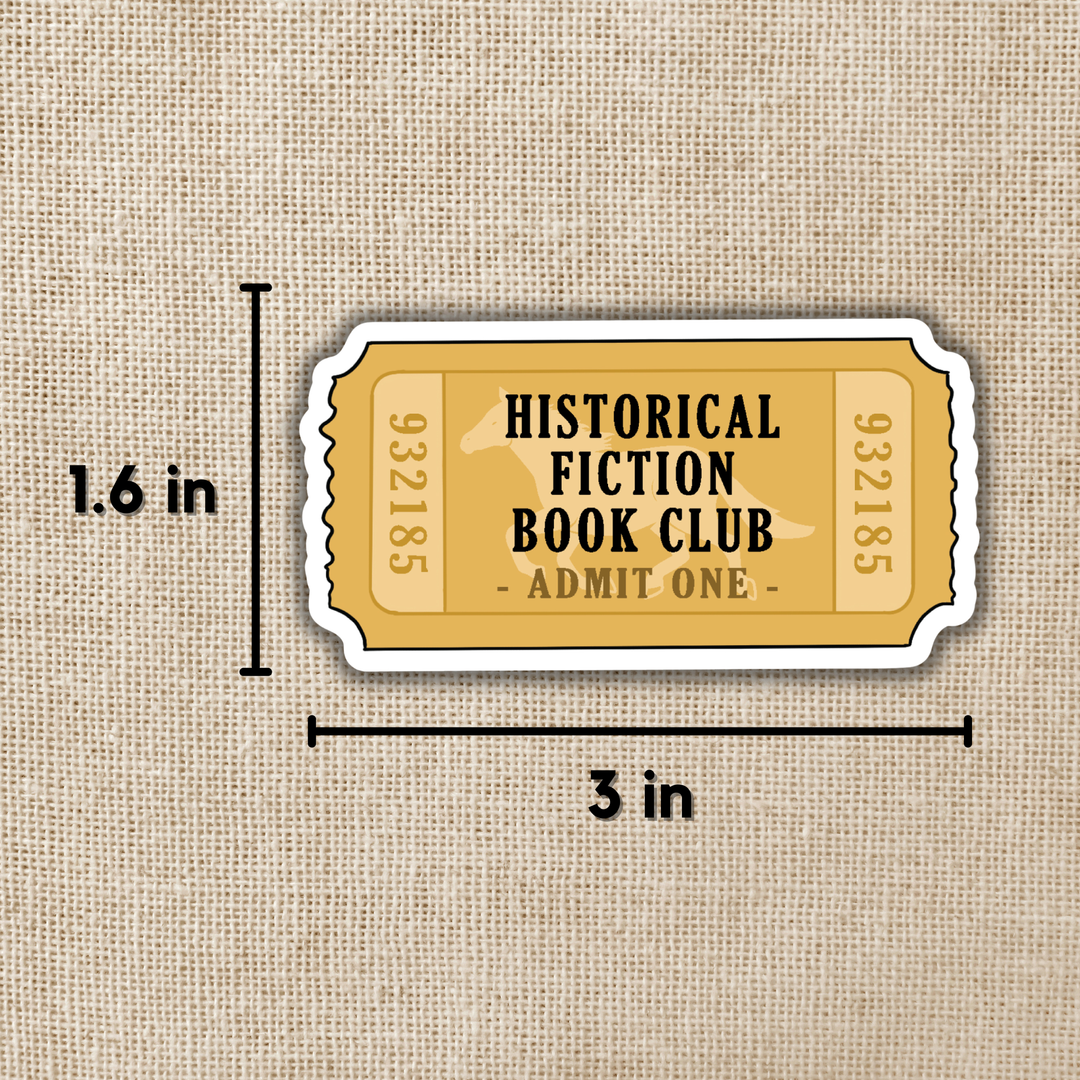 Sticker resembling a vintage ticket with &