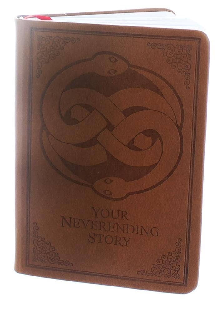 Brown leather journal with snake design and &