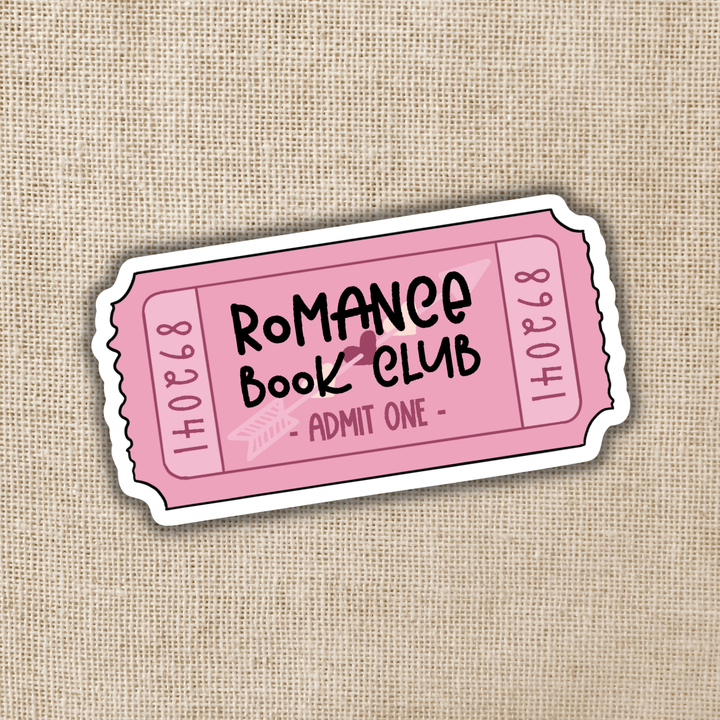 Pink ticket-style sticker with &