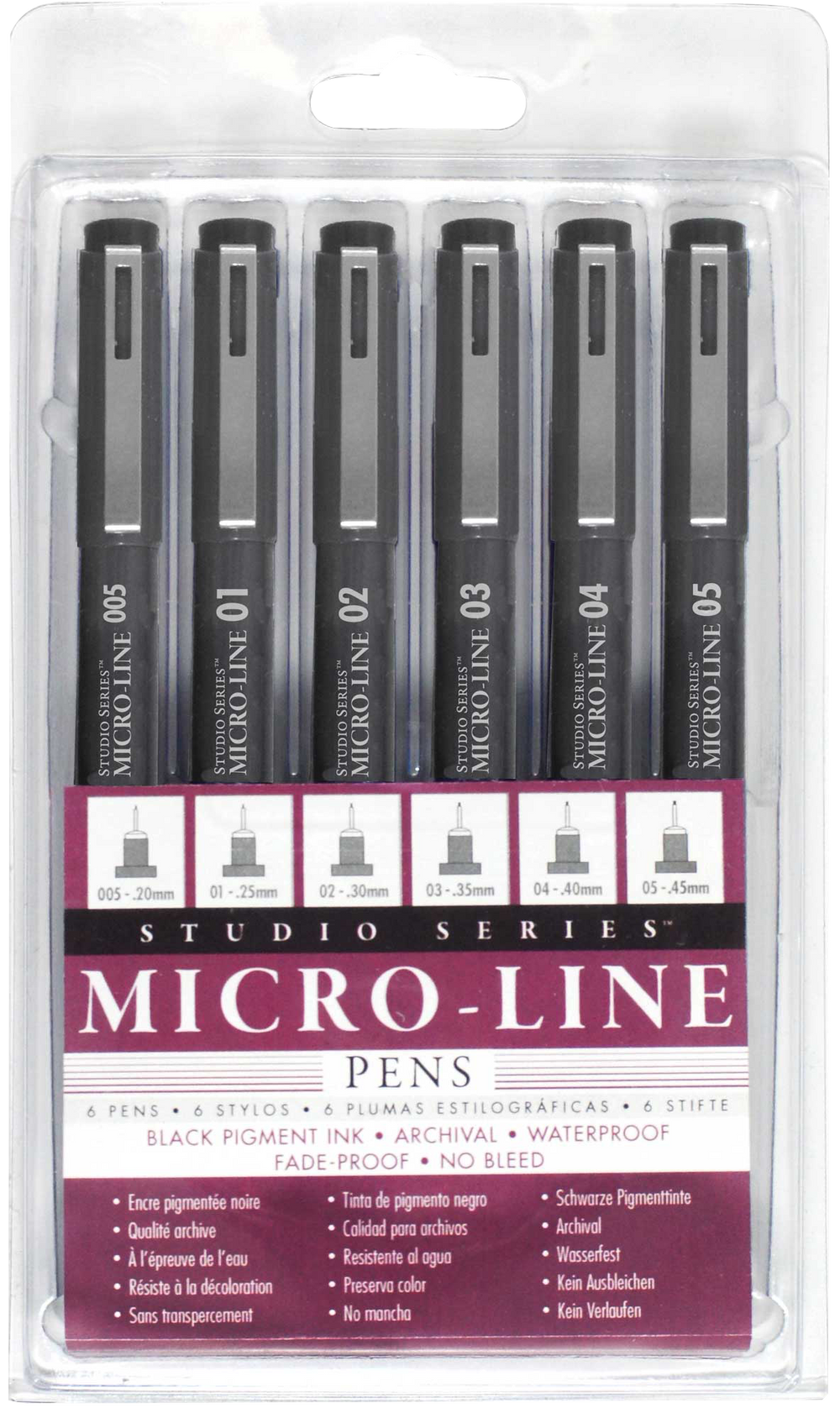 Set of Micro-Line pens in packaging with brand details.