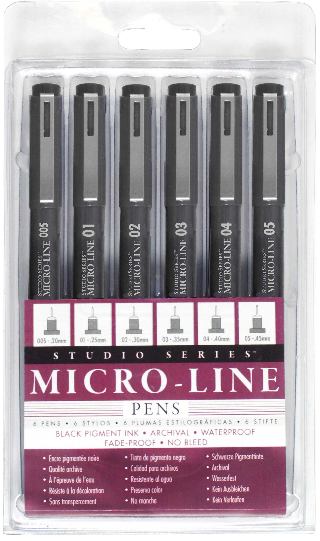Set of Micro-Line pens in packaging with brand details.