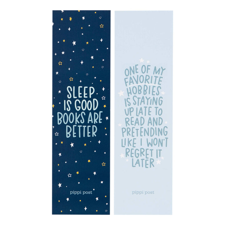 Two bookmarks with star patterns and text on a white background