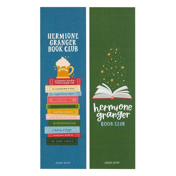 Two magical bookmarks with book-themed designs on a white background.