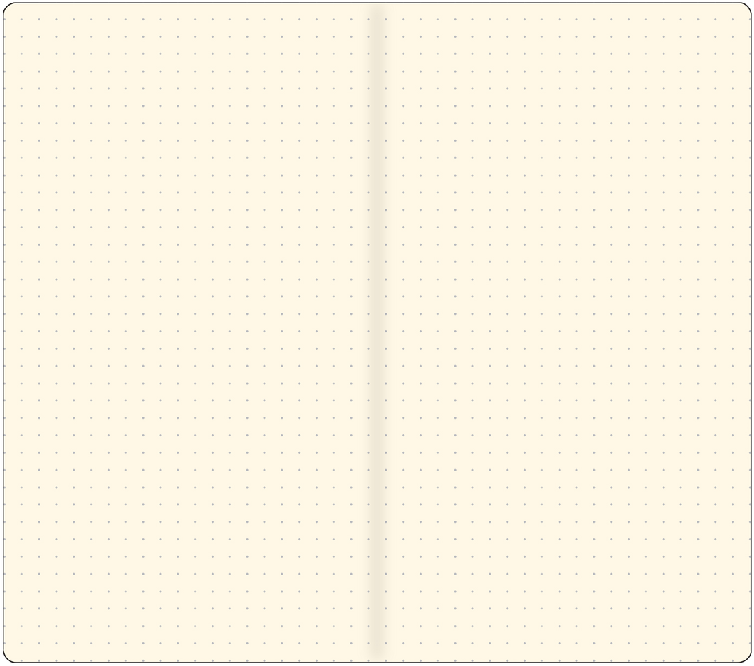 Two blank pages with dot grid on a white background