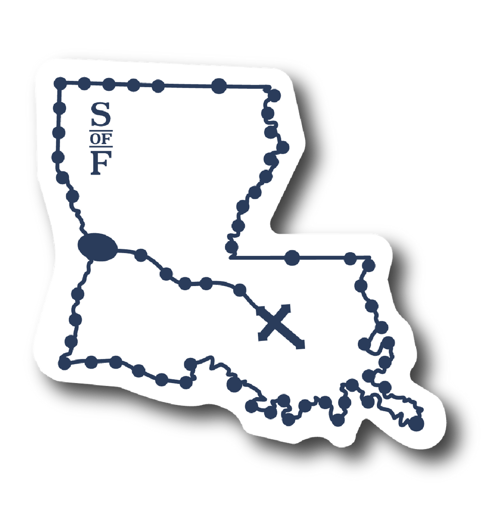 Map outline of Louisiana with 'S OF F' text on a white background