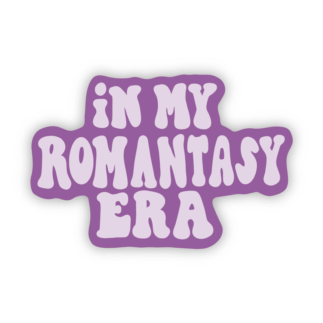 Purple and white sticker with text &