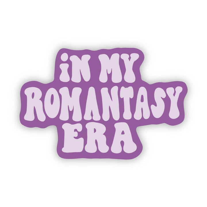 Purple and white sticker with text &