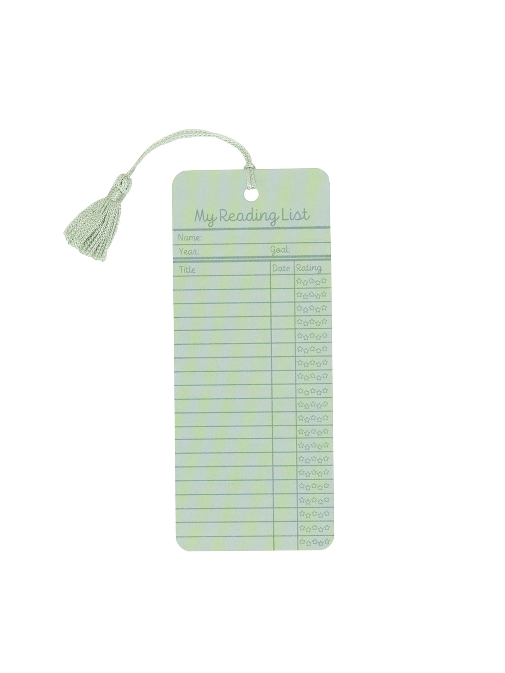 Reading list bookmark with tassel on a white background