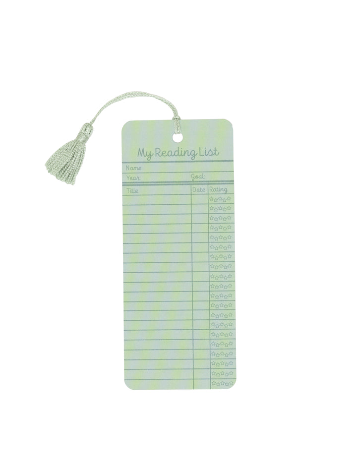 Reading list bookmark with tassel on a white background
