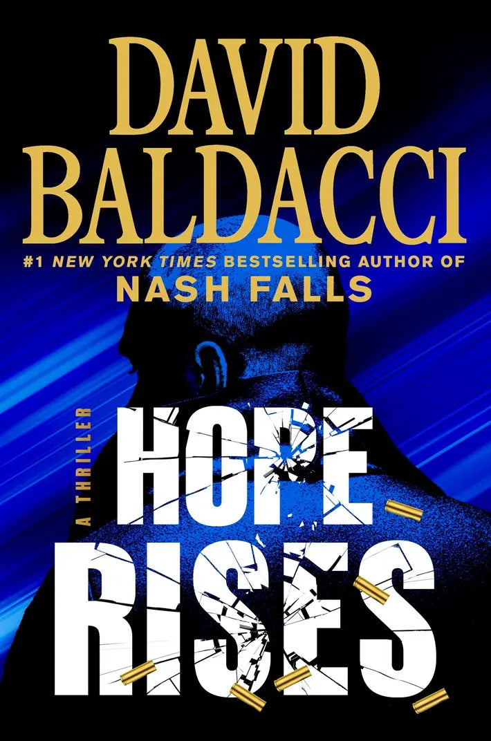 Book cover of 'Hope Rises' by David Baldacci with a blue and black background.