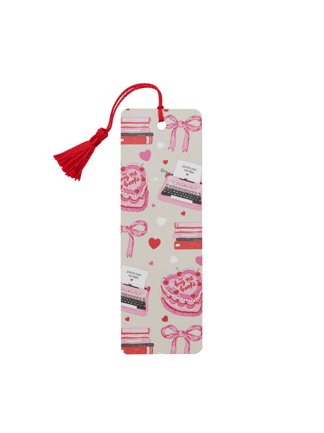 Bookmark with cake and bow design on a white background