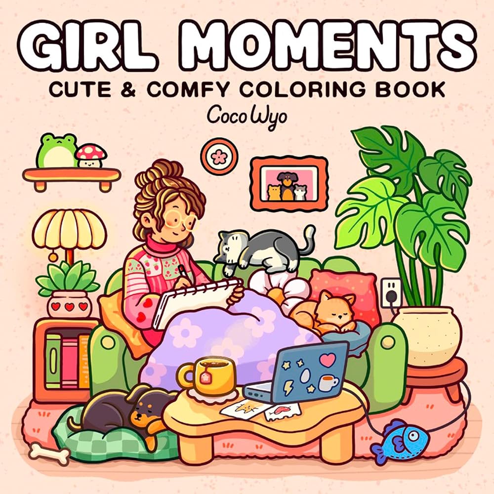 Girl Moments: Coloring Book for Adults and Kids (Cozy Spaces Coloring) cover image