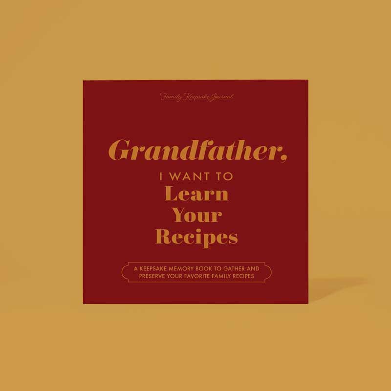 Book cover with text 'Grandfather, I want to learn your recipes' on a red background