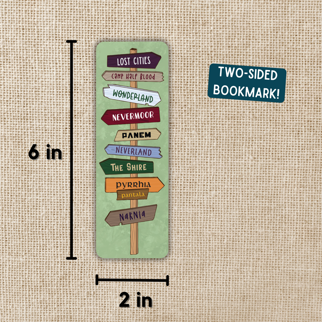Two-sided bookmark with text on a beige background