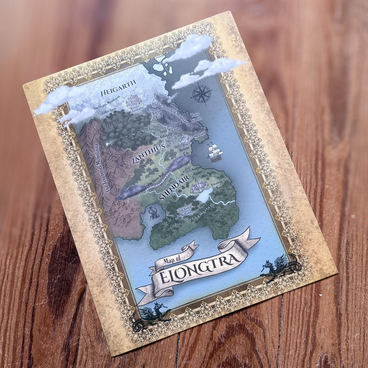 Map of Elongtra on a wooden surface