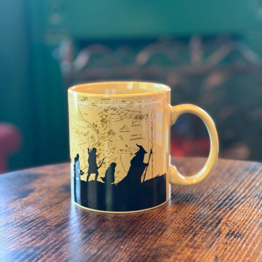Mug with silhouette design on a wooden surface