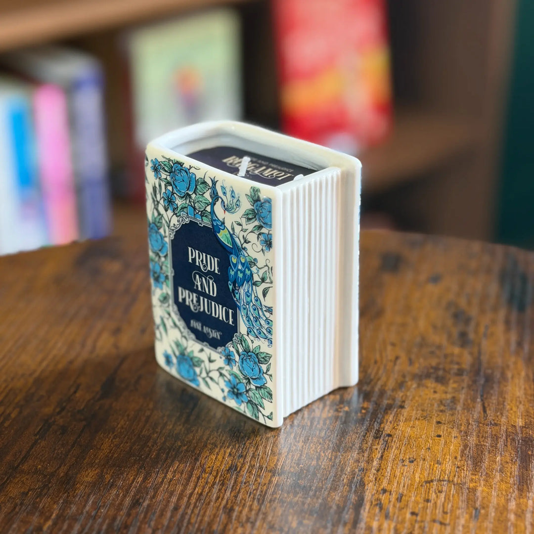 Miniature book-shaped candle with &