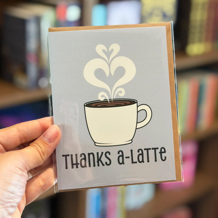 Card with coffee cup illustration and &