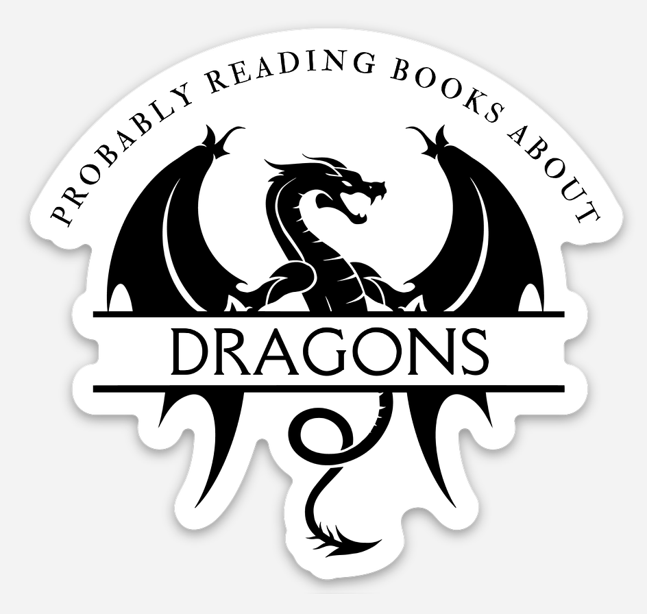 Sticker with a dragon design and text &