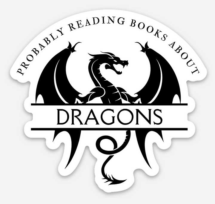 Sticker with a dragon design and text &
