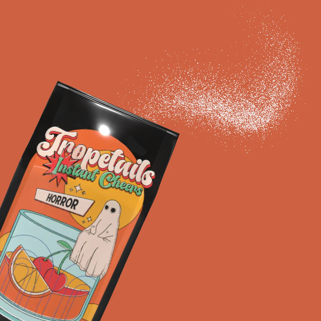 Tropetails Instant Cheers Horror can on an orange background