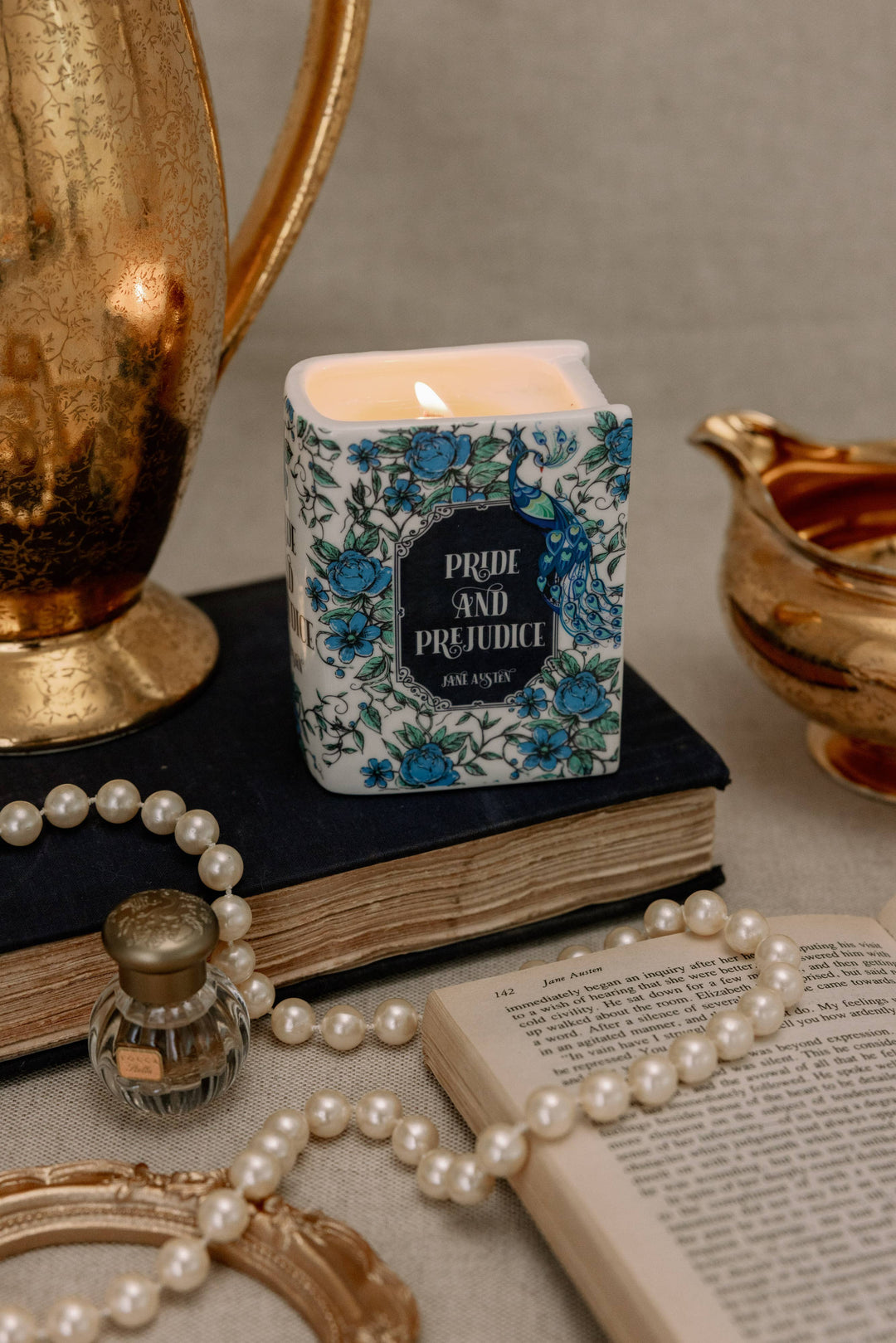 Miniature book-shaped candle with &