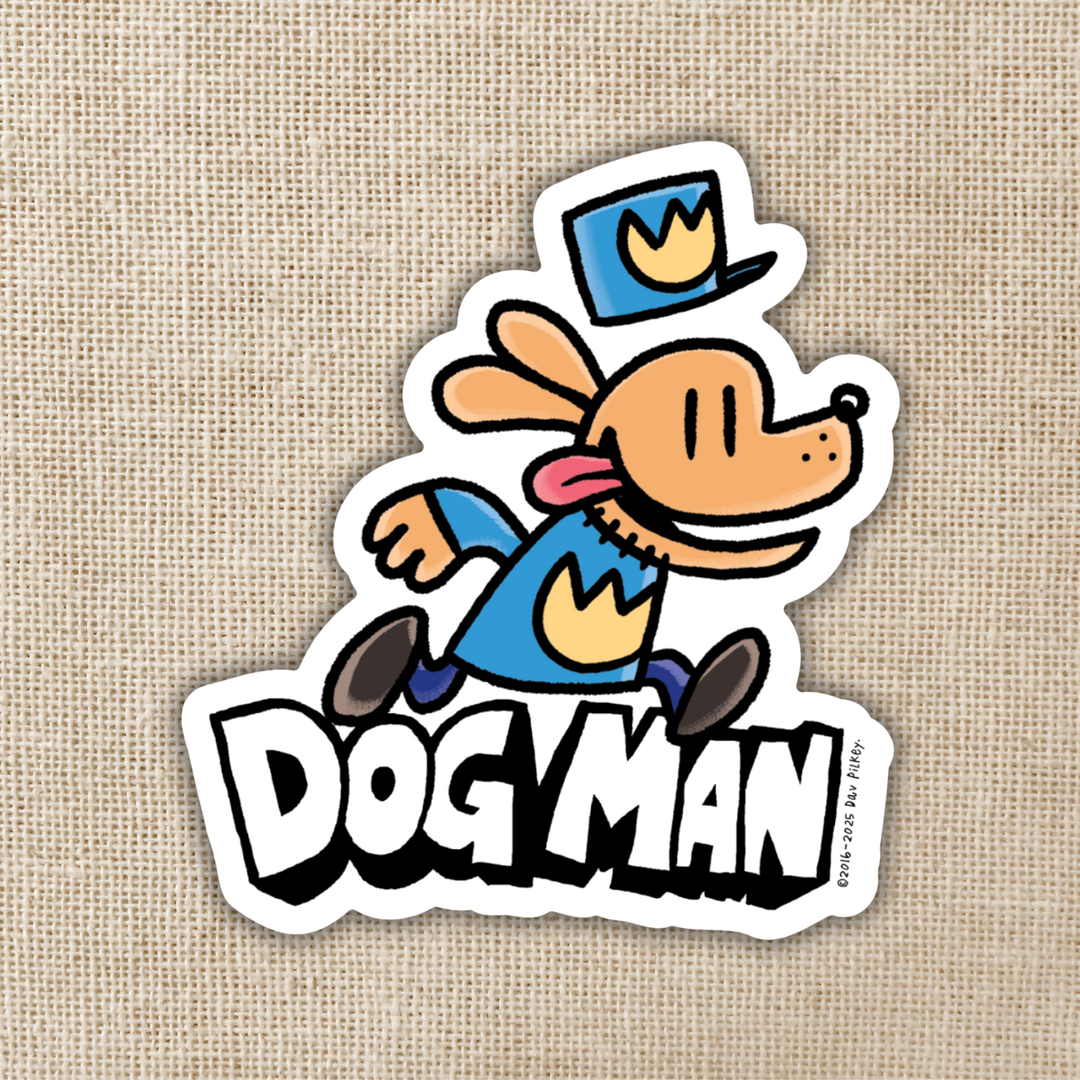 Sticker of a cartoon dog character with &