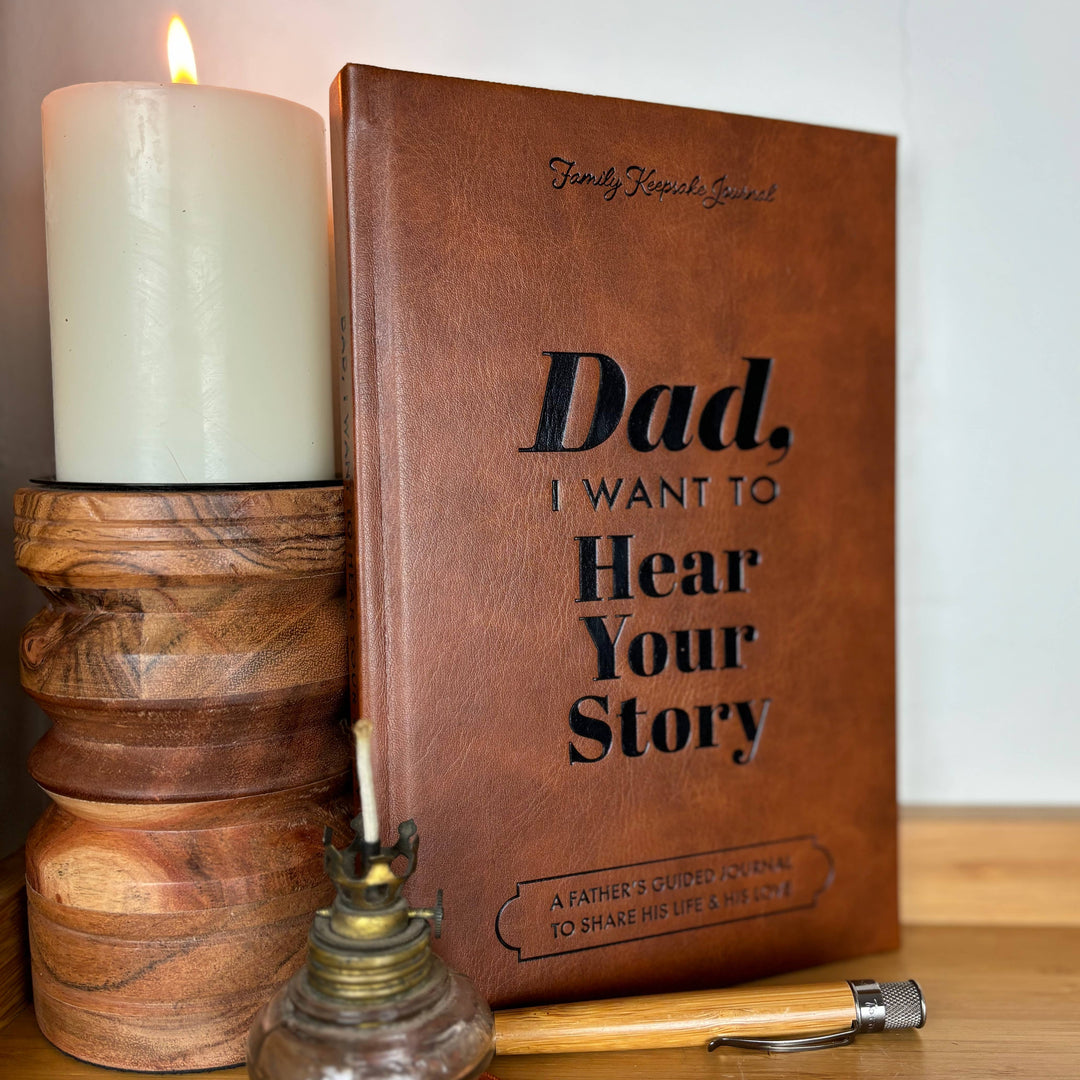 Brown leather-bound book titled &