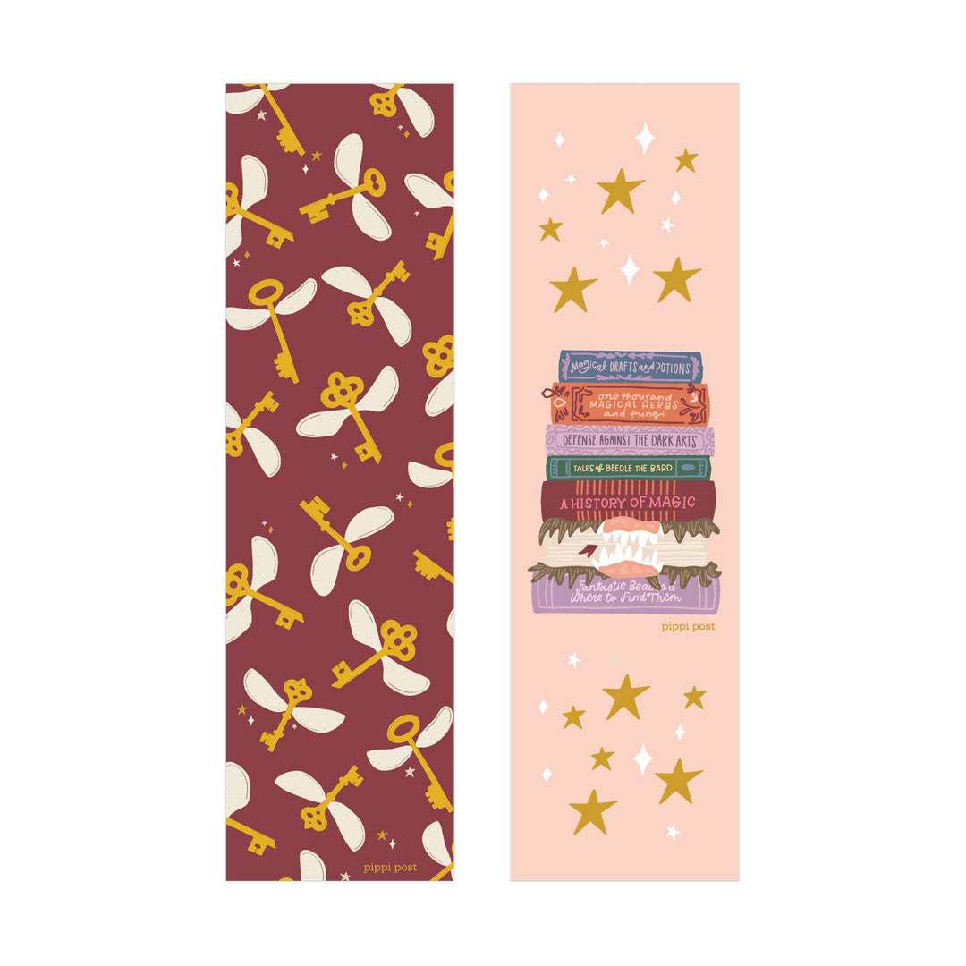 Two book-shaped bookmarks with different designs on a white background.